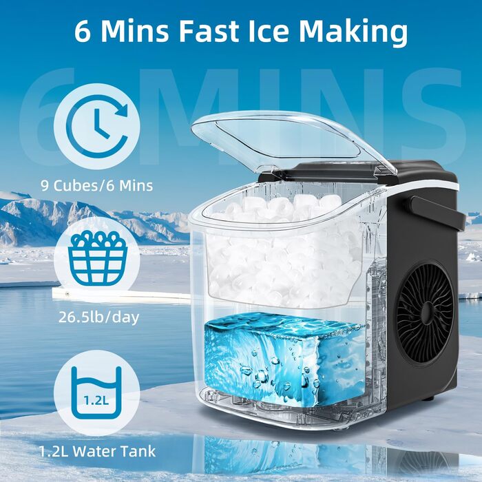 Малий льодогенератор PALINTH Ice Cube Machines, 2 розміри Bullet Ice Cube Maker, автомат для льоду, що самоочищається, подрібнений лід із портативною ручкою, 9 кубиків льоду за 6 хвилин.