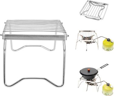 Складана решітка для гриля, портативний гриль для багаття з сумкою для зберігання, решітка для гриля з вугілля з нержавіючої сталі 16x16 см, тримач для горщика, аксесуари для кемпінгу для приготування їжі, пікніків, піших прогулянок, риболовлі, походів