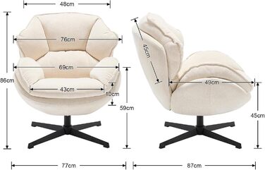 Крісло Chairus Lounge Chair, обертове крісло для вітальні, крісло з м&39якою шеніловою оббивкою, спальня, сучасне крісло, коктейльне крісло (біле)