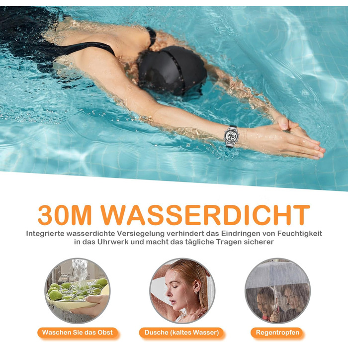 Крокомір для жінок, фітнес-трекер для ходьби, водонепроникний спортивний годинник, лічильник калорій, наручний годинник з великим цифровим дисплеєм, для пенсіонерів, жінок та людей похилого віку, чорний