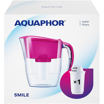 Фільтр для води AQUAPHOR Smile Cyclamen включно з 1 фільтром A5 з магнієм I Зменшує вапняний наліт і хлор I Графин на 2,9 л I Компактний і легкий фільтр для води I Настільний фільтр для води I Розміщується в дверцятах холодильника