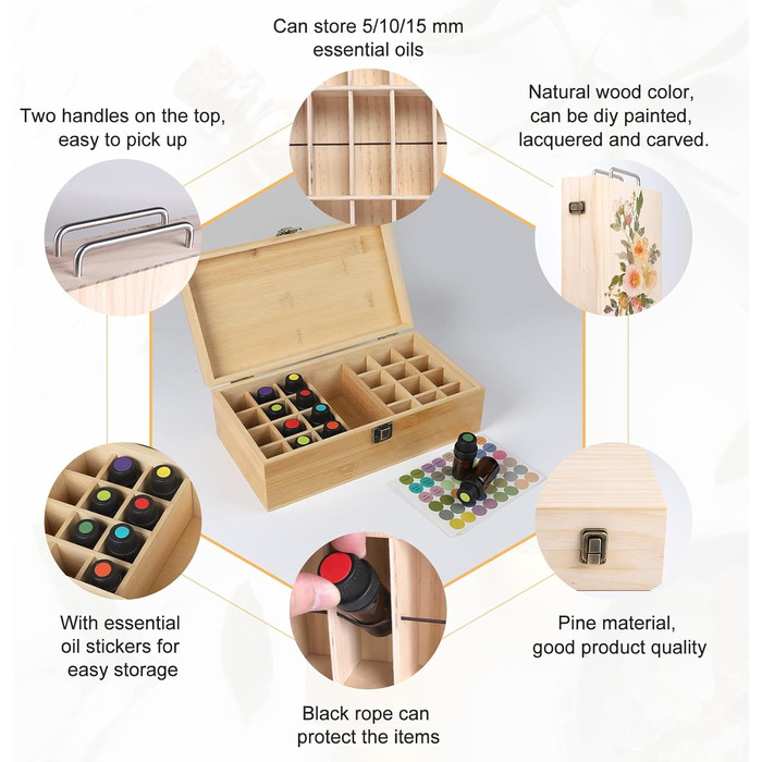 Коробка для ефірних олій CPROSP з 72 слотами, бамбук, коробка для зберігання ефірних олій, органайзер для ефірних олій, для лаку для нігтів, ароматичних олій, косметики, дифузорів ароматичних олій та губної помади, 35 x 30 x 8,5 см