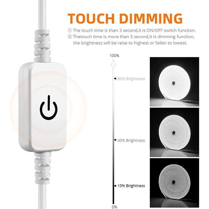 Неонова світлодіодна стрічка AIMENGTE, неонова світлодіодна стрічка 12 В із затемненням 11 кнопок пульта дистанційного керування, водонепроникна силіконова гнучка неонова світлодіодна стрічка для прикраси домашньої кухні (білий, 3M)