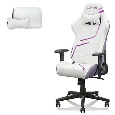 Геймерське крісло з підтримкою голови та попереку, ергономічне офісне крісло з 4D-підлокітниками та функцією нахилу 90-155 регульована висота, тканинний чохол, металевий каркас білий/фіолетовий