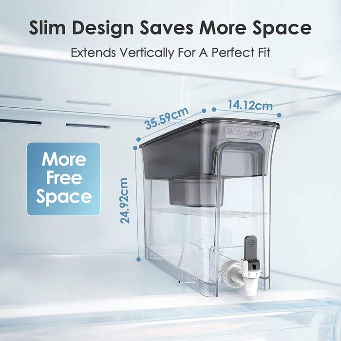 Глечик з фільтром для води Waterrop, диспенсер для фільтра для води (4,5 л) з фільтром 1 90 днів, сертифікований NSF фільтр для води, глечик для питної води для холодильника, зменшує вапняний наліт, хлор, свинець (фільтр WD-PF-01A Plus)