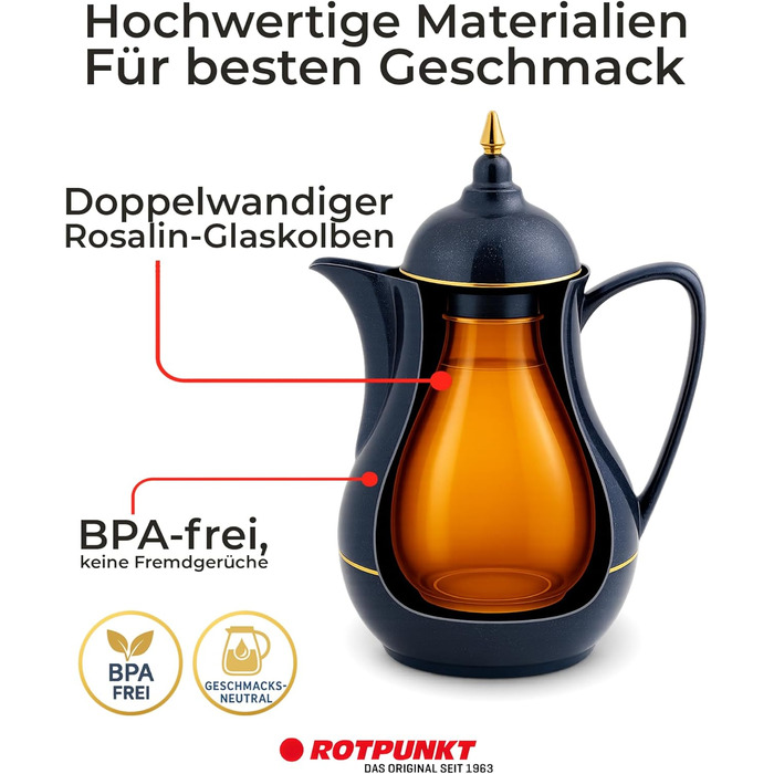 Ізольований графин ROTPUNKT 1 л - кавник преміум-класу, виготовлений у Німеччині Зберігає напої гарячими до 24 годин Ізольований графин для кави та чаю (Sema 911, Sparkling Nightsky)