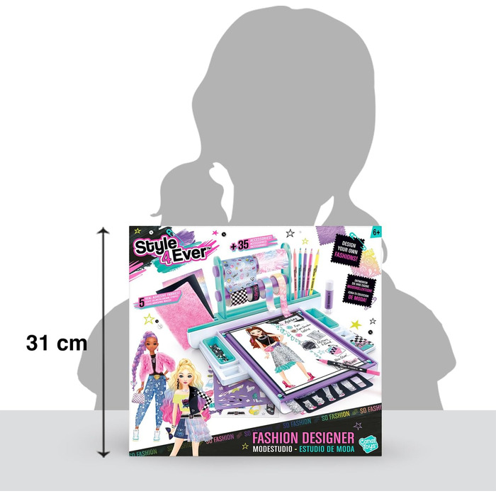 Стиль для всіх - Планшет для дизайнера одягу - Набір для творчого малювання та рукоділля для дітей віком від 6 років - Повний кейс для студії дизайну одягу з тканинами, трафаретами та наклейками - Студія дизайнера одягу OFG 276