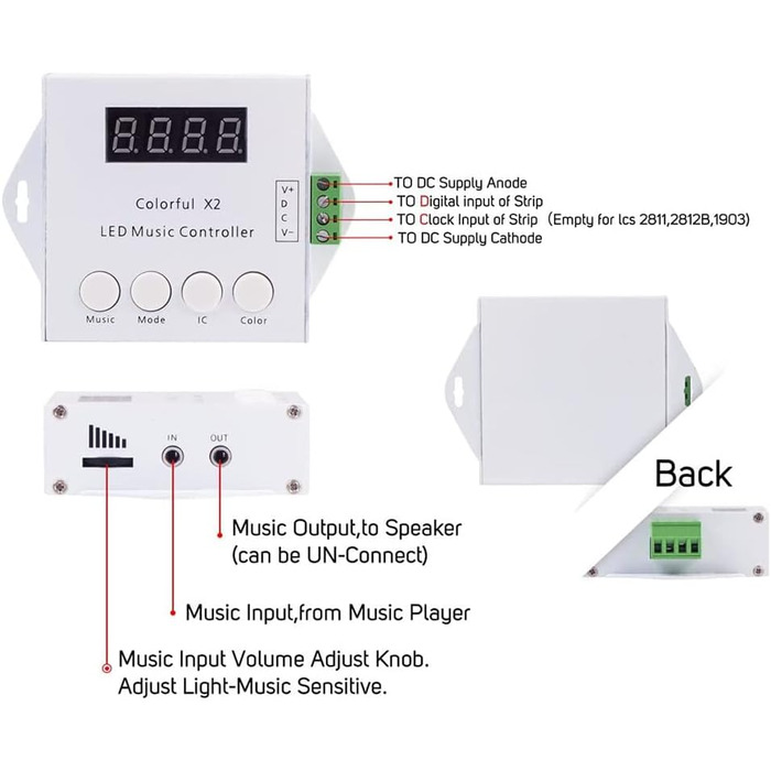 Цифровий адресний музичний контролер зі світлодіодною стрічкою X2 (оновлена версія X1) для WS2811 WS2812B 6803 WS2813 WS2815 Світлодіодна стрічка DC5V-24V