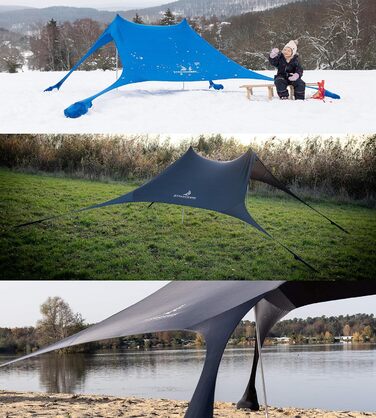 Пляжний намет преміум-класу з лайкри висувний сонцезахисний тент Оле з алюмінієвими стійками та наповнюваними піщаними анкерами 210 x 210 см