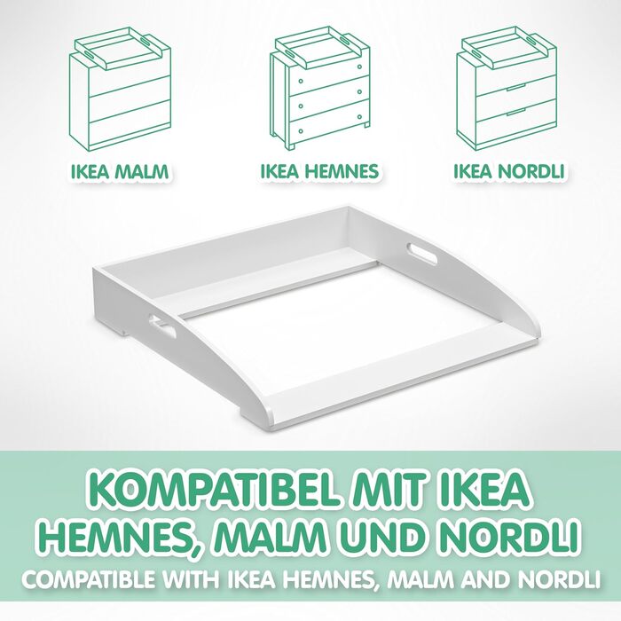 Накладка на пеленальний столик CADANI ILA Регульована універсальна накладка на пеленальний столик, сумісна з комодами IKEA Malm, Hemnes та Nordli 777612 см, Біла із захистом від перекидання та надійним кріпленням для пеленальних столиків
