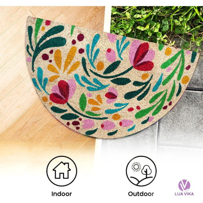 Напівкруглий кокосовий килимок для дверей - Флора - 40x70 см - Килимок для дверей для приміщень та вулиці - Килимок для передніх дверей - Килимок для вулиці - Килимки для дверей - Килимок для дверей з кокосового волокна