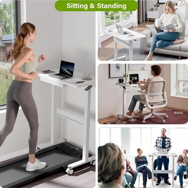 Комп&39ютерний стіл з пневматичним регулюванням висоти (88x50 см), стіл для ноутбука з колесами та шухлядою, стіл над ліжком, стіл для роботи сидячи та стоячи для офісу, вітальні, спальні, невеликих приміщень, білий