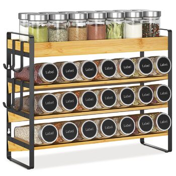 Стійка для спецій, дерев&39яний органайзер для спецій, 4-рівнева бамбукова стійка для спецій, стійка для спецій, підставка для спецій, тримач для спецій, система стійок для спецій, настінна та для кухні, комора, бамбук чорний