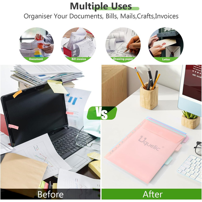 Папка-органайзер Uquelic, папка для документів A4 з 12 пластиковими кишенями для документів, водонепроникна папка з ПВХ на блискавці папка для школи, дому, офісу (сіра)