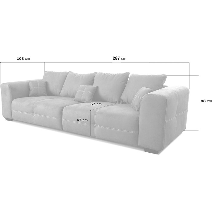 Великий диван Cavadore Mavericco / Великий м&39який диван з чохлом з мікрофібри під шкіру / У комплекті подушки для спинки та декоративні подушки / Розміри 287 x 69 x 108 см (Ш x В x Г) / Колір Антично-коричневий