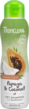 Шампунь для собак TropiClean - шампунь і кондиціонер 2-в-1 для собак і котів - виготовлений з натуральних інгредієнтів - папайя та кокос, 355 мл