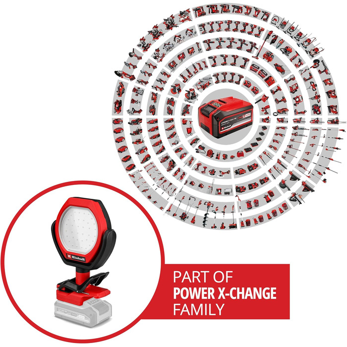 Акумуляторний вуличний ліхтар Einhell GC-OL 18/1500 Li-Solo Power X-Change (18 В, 1500 лм, 7000 К, дальність променя 4 м, поворотна та обертова головка світильника, 3 рівні яскравості, без батареї)