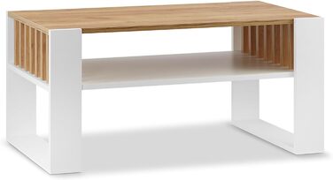 Журнальний столик для дивана Невеликий журнальний столик з білого дуба з місцем для зберігання Сучасний журнальний столик з рейками Журнальний столик Невеликий столик Журнальний столик 92 см Міцний журнальний столик, білий дуб