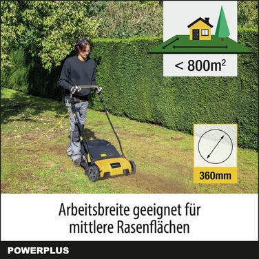 Електричний аератор газону POWXG75160, 1600 Вт, ширина захвату 360 мм 2-в-1 вентилятор та аератор для вашого саду