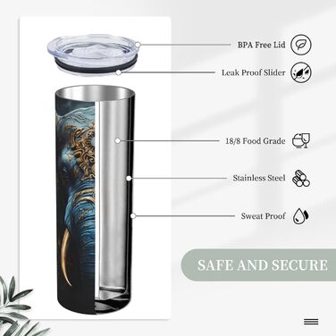 Кухоль з прямою трубочкою, дизайн моторошний слон, принт, дорожній кухоль, підходить для кемпінгу, офісу та дому, 590 мл