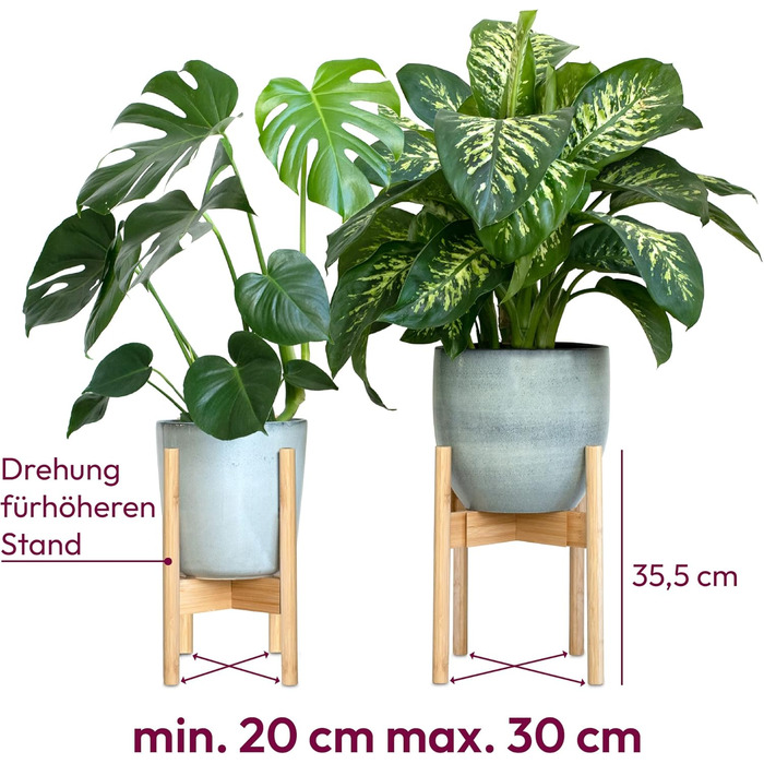 Підставка для рослин Gadgy - Набір із 2 бамбукових підставок для квітів - Регульовані квіткові табурети для горщиків діаметром до 30,5 см - Підставка для квіткових горщиків, висота 35,5 см - Підставка для рослин на бамбукових ніжках.