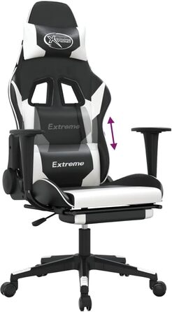Геймерське крісло з регульованою спинкою, штучна шкіра, чорно-біле, поворот на 360 Модель 3143704