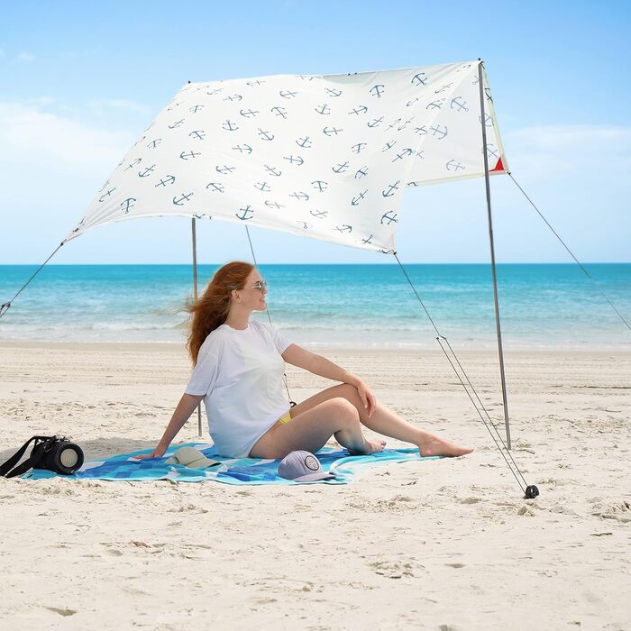 Пляжний сонцезахисний намет Red Suricata Teepee Захист від сонця на пляжі для 1-2 осіб, пляжна парасолька UPF50 з 2 алюмінієвими стійками та поперечиною, 4 міцними гвинтами для кріплення до землі Легкий сонцезахисний намет Tulum Cotton