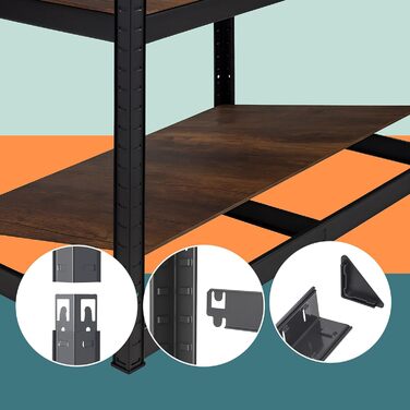 Міцний стелаж Relaxdays, ВШХ 180x60x30 см, 500 кг, 5 полиць, індустріальний стиль, полиця для зберігання в підвалі, вставного типу, чорний/коричневий