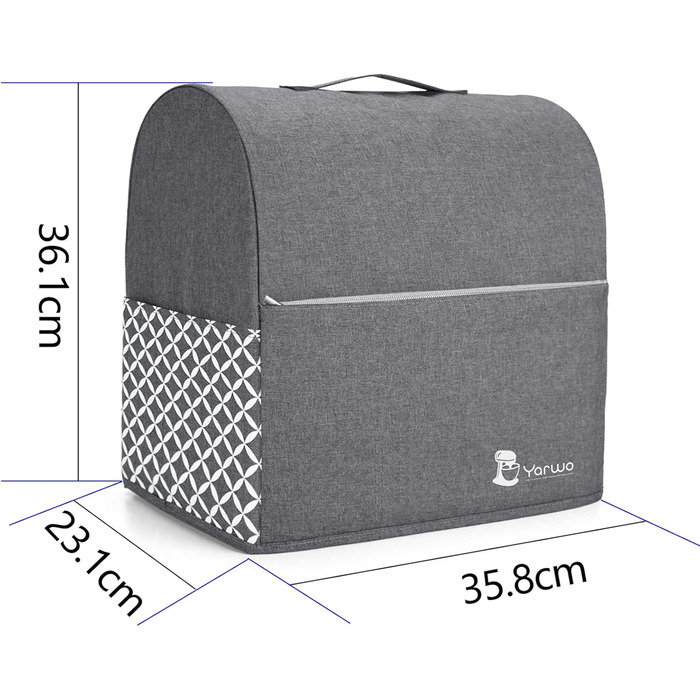 Чохол Yarwo сумісний з аксесуарами для кухонного комбайна Kitchen Aid, захисний чохол з верхньою ручкою для кухонного комбайна та аксесуарів, сірий з ромбоподібним візерунком підходить для 4.3 л і всіх кухонних комбайнів 4.8 л сірий з ромбоподібним візеру