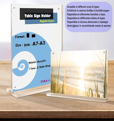Настільні підставки TUKA-i-AKUT, 25 шт., альбомна орієнтація A4, прозорий акрил із магнітною застібкою, двосторонній дисплей, тримач для брошур, підставка для флаєрів, настільний рекламний дисплей, кришталево прозора Т-подібна підставка TKD8241-A4-W-25x, 