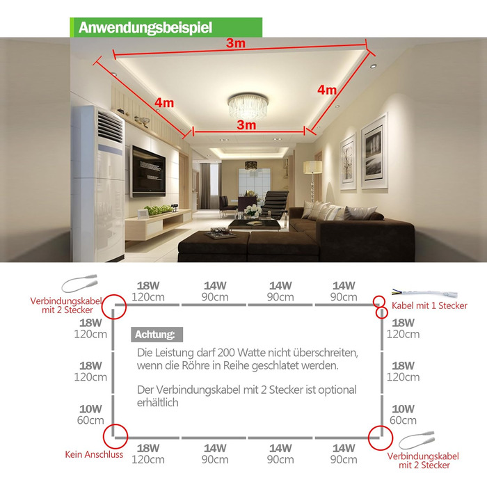 За спеціальною ціною Світлодіодна люмінесцентна лампа з розеткою в комплекті, 60 см. Світлодіодна трубка T8, люмінесцентна лампа, 10 Вт, 1350 люмен, натуральний білий 4000K, прозора кришка, 4 шт.