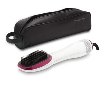 Стайлер для волосся 2-в-1 Rowenta CF6220 Wonder Air Brush фен-щітка та вирівнювач, 900 Вт, іонізація, з чохлом для зберігання, білий/рожевий