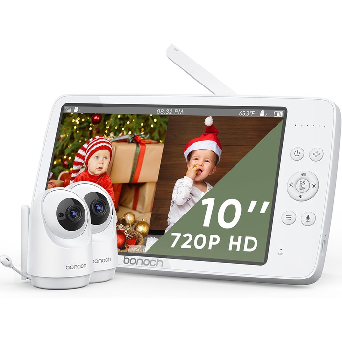 Дюймовий відеоняня з 2 камерами, 720P HD quad split screen 10000mAh батарея відеоняня, quad split screen, нічне бачення, двосторон