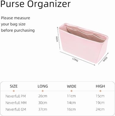 Організатор для сумок ZYZii, Організатор для сумок преміум-класу з шовку Perfect Fit Neverfull PM/MM/GM, Організатор для розкішних