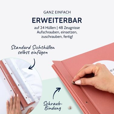 Папка для сертифікатів пастельна папка для документів DIN A4, папка для документів з кришкою, що загвинчується, і 12 прозорими кишенями, папка з лляної структури з 12 рукавами, приблизно 24 x 31,5 x 2 см (рожева), 36113