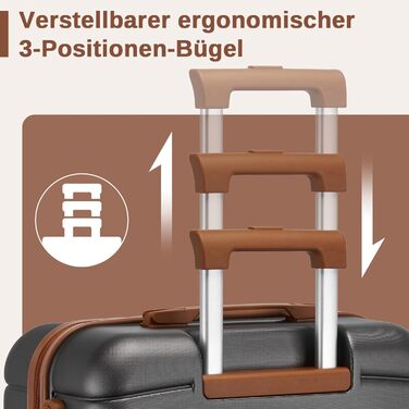 Валіза KONO, дорожня валіза, візок, ручна поклажа 55x40x20 см, виготовлена з твердої оболонки ABSPC, з подвійними колесами та кодовим замком (сіра/коричнева, 55 см) Ручна поклажа (55 см) сіра/коричнева
