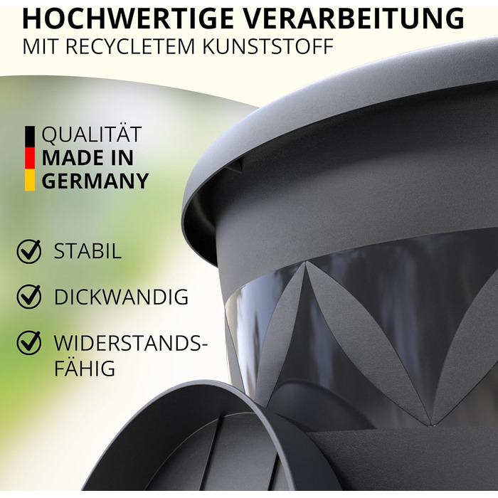 Горщик для квітів Plastard діаметр 40 см з блюдцем колір антрацит круглий кашпо для квітів садовий горщик з пластику стійкий до ат