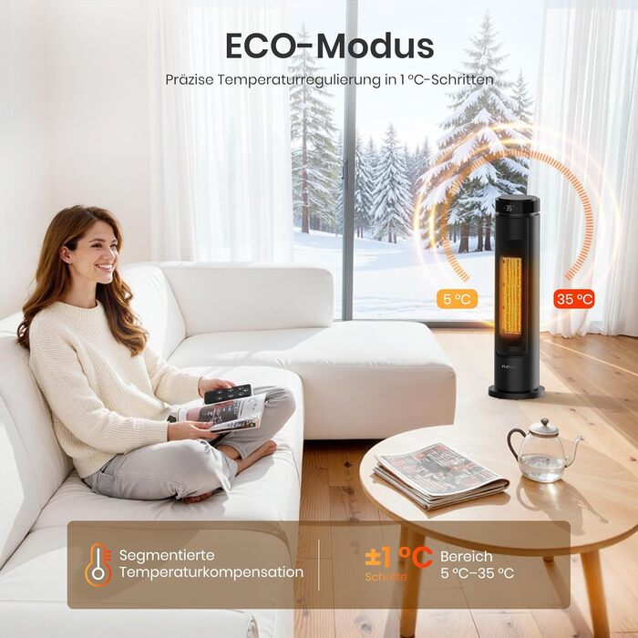 Енергозберігаючий вентилятор-обігрівач, керамічний вентилятор-обігрівач PTC потужністю 2000 Вт, тиха робота 36 дБ, термостат, коливання 70, таймер 12 годин, захист від перегріву та перекидання, електричний обігрівач для використання в приміщенні, 60 см, ч