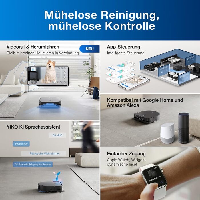 Робот для прибирання та пилососу, 12800 Па, проти заплутування, адаптивне очищення країв TruEdge, миття теплою водою при 70 C, інт