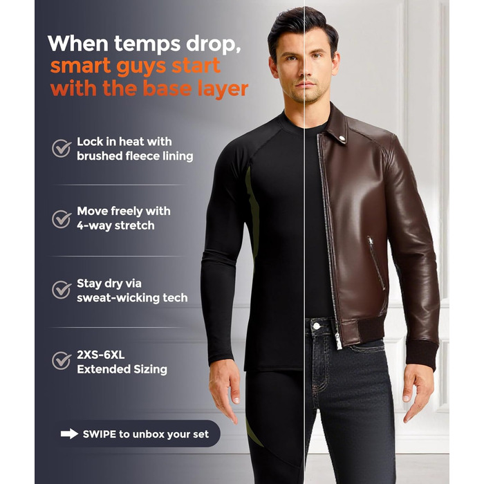 Чоловіча термобілизна CL Convallaria, функціональна білизна, лижна білизна, дихаюча флісова підкладка, комплект термобілизни, розмір L, чорний