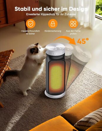 Розумний енергозберігаючий вентилятор-обігрівач, 1800 Вт PTC обігрівач з WiFi/додатком/Alexa/голосовим керуванням Google для використання в приміщенні, обігрів та охолодження 2 в 1, обігрівач для ванної кімнати, домашнього офісу, спальні, чорний Smart WiF