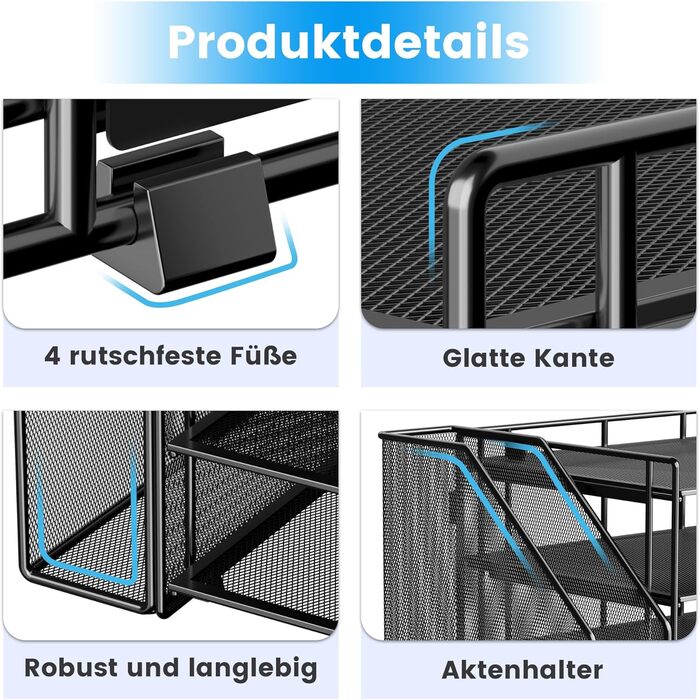 Органайзер для столу VITVITI, 4-рівневий лоток для листів, тримач для файлів з файлами для журналів, офісний органайзер для документів A4, тримач для файлів для журналів (чорний)