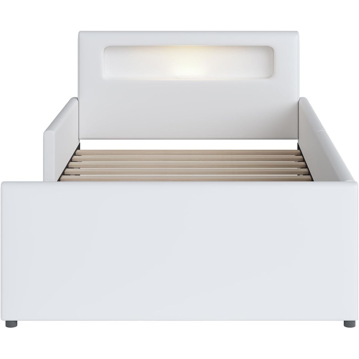 Молодіжне ліжко Dolaman Modern 90x200 см м'яке ліжко з основою, ліжко з рейковою рамою та місцем для зберігання, м'яке узголів'я з