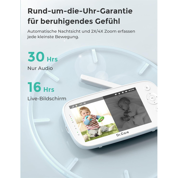 Радіоняня Dr.Care NovaView з камерою - 5-дюймовий дисплей 1080P, наднизьке випромінювання, акумулятор 5000 мАг, нічне бачення, VOX