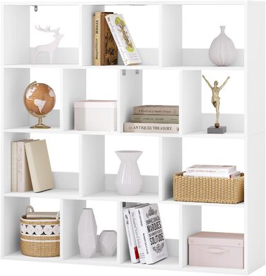 Книжкова полиця eSituro, окремостояча полиця з 14 відділеннями, кубічна полиця, полиця для зберігання, офісна полиця, відкрита полиця для вітальні, кабінету, офісу, компактна, 120x120x30 см, білий