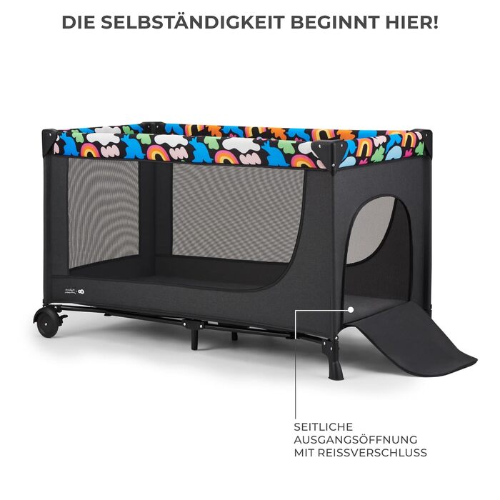 Дитяче ліжко Kinderkraft Joy 2, дорожнє ліжечко 2-в-1, дитячі ліжка, дитяче ліжко, дорожнє ліжечко, сучасний дизайн, малі розміри у складеному вигляді, колеса, Happy Shapes