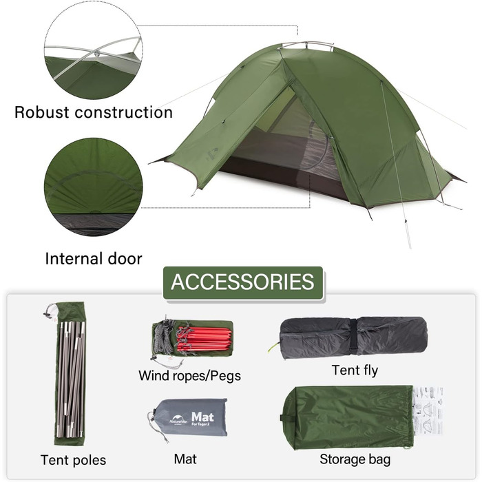 Намет-рюкзак Naturehike Taga Ultralight для 1/2 осіб, лісово-зелений, 2 особи