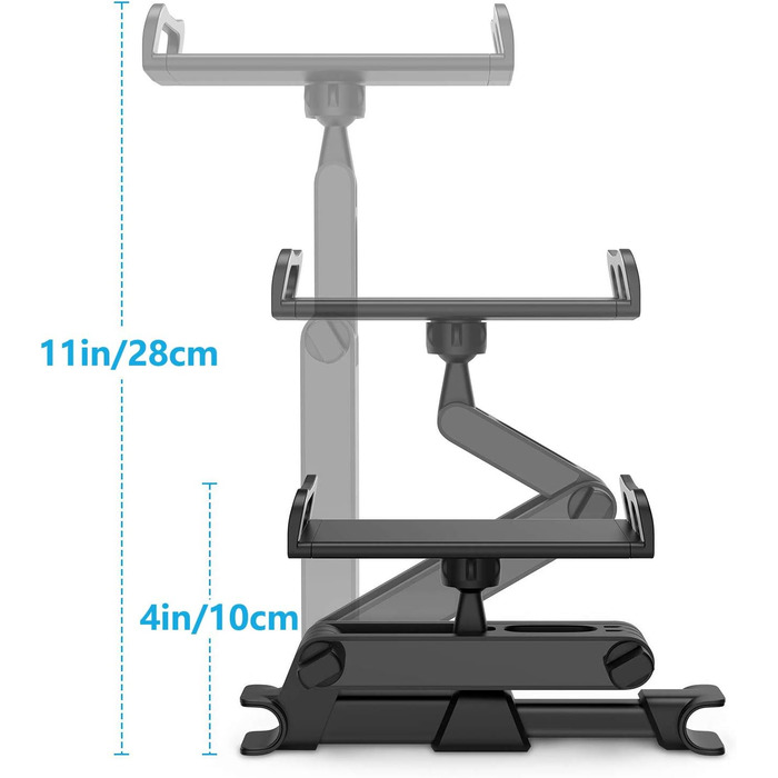Тримач для планшета Zommuei Автомобіль, Кріплення для планшета Автомобіль - Висувний автомобільний кронштейн для підголівника Тримач планшета Підголівник для iPad iPhone/Samsung Tab/Kindle Fire HD/Nintendo Switch тощо. 4,4-14-дюймові пристрої Чорний