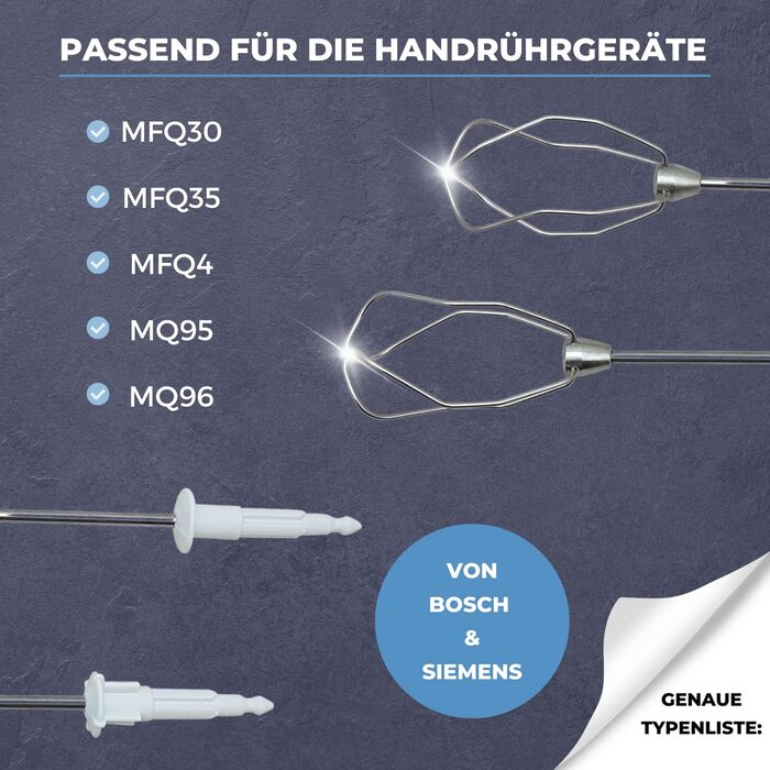 Світло-блакитний вінчик 653471 для ручного міксера Bosch I Змінний вінчик підходить для, наприклад, MFQ30, MFQ35, MFQ4, MQ95, MQ96, I Вінчик Bosch з 4 проводами, I 2502 Аксесуари Кухонний комбайн Bosch