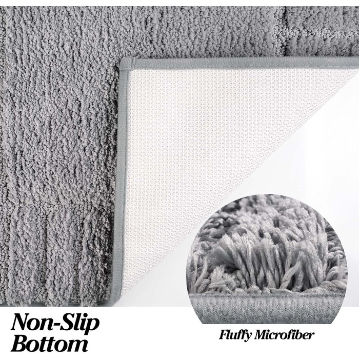 Комплект килимків для ванної кімнати Famibay, 3 предмета, нековзний килимок для ванної та килимок для туалету, що миється, м&39який та абсорбуючий, сірий килимок для ванної кімнати, 45x6550x8050x60 см